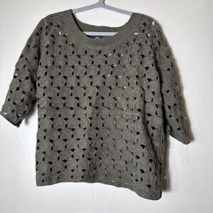 Bobeau Womens Medium Short Sleeve  Sweater Olive Green Crop Layer